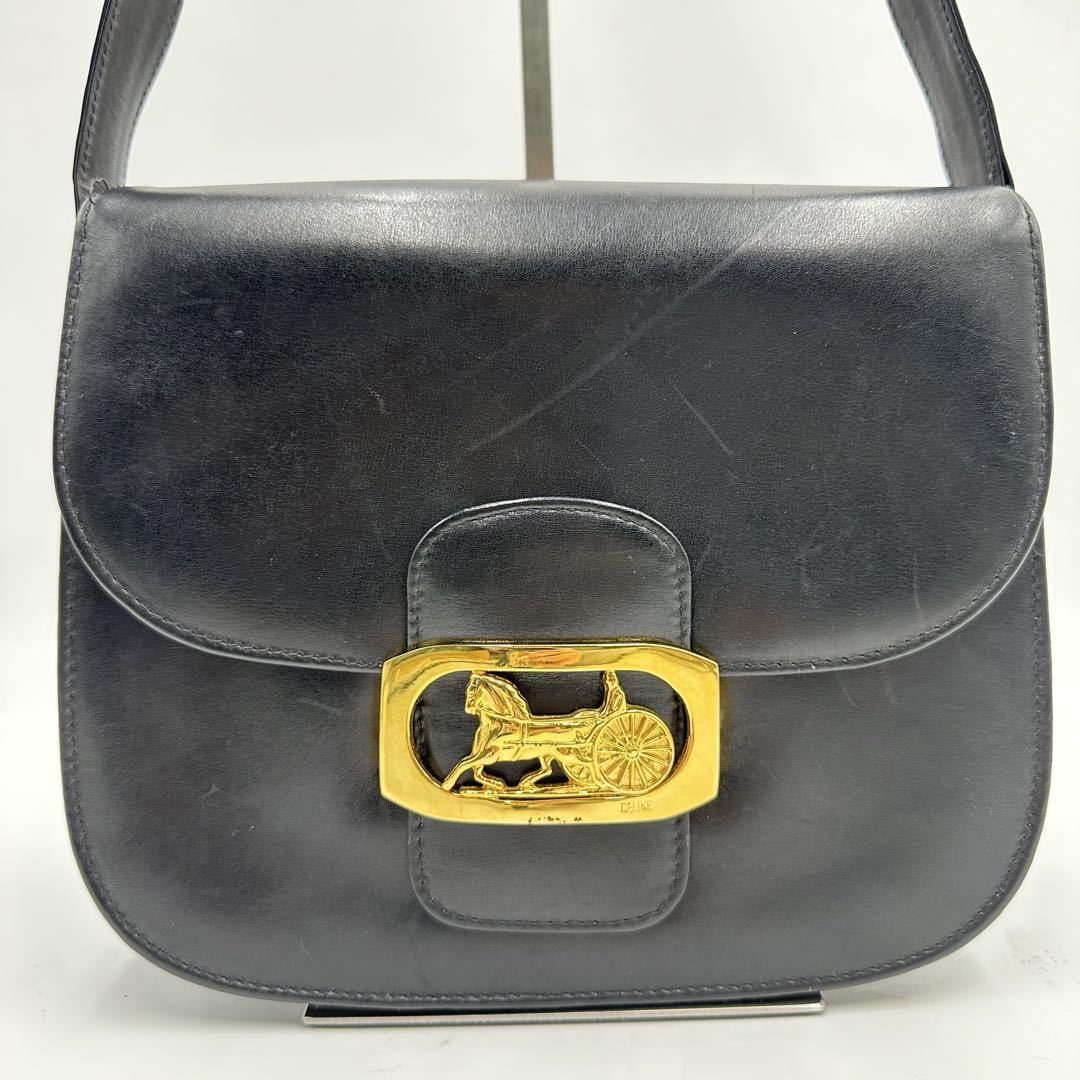 ミニサイズ CELINE セリーヌ ショルダーバッグ 馬車金具 黒 ブラック