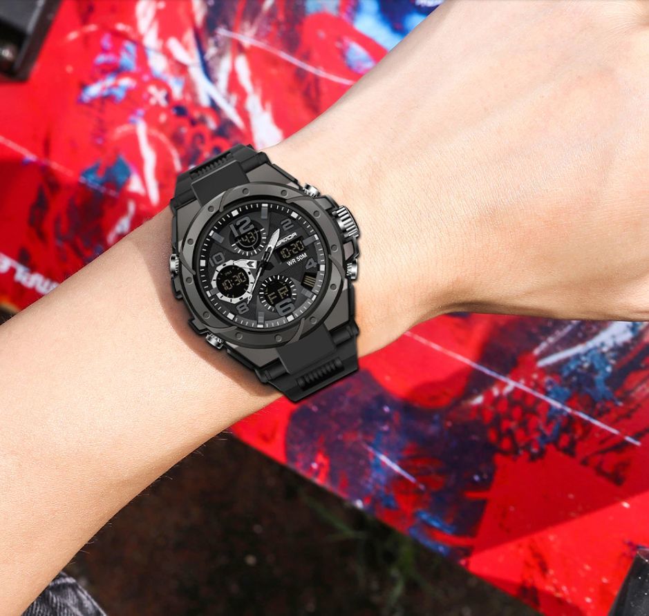 18●▽新品－未使用▽●腕時計(SANDA黒)クロノグラフ アンティーク正規品クオーツカルイ・ヴィトンスケルトン シルバーゴールド ウイナー_画像2