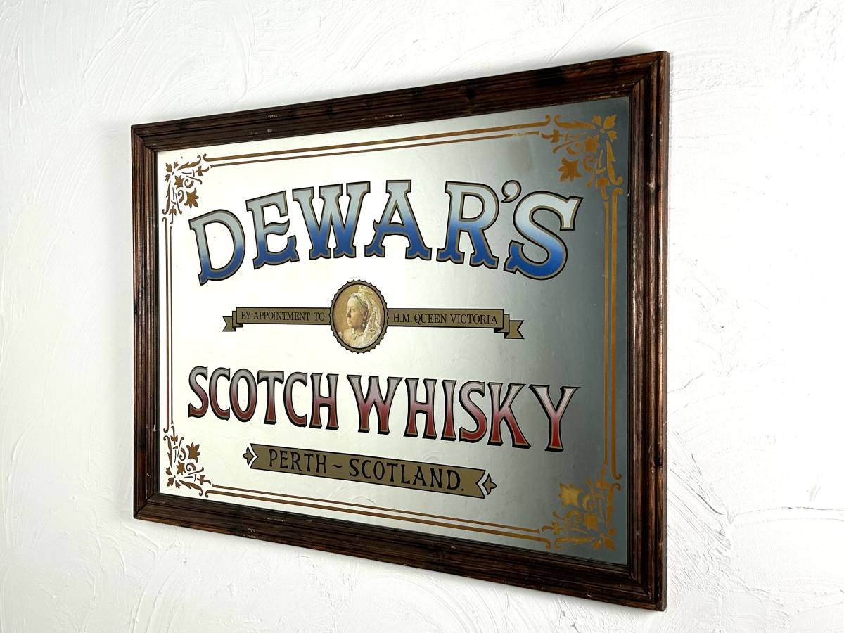 ビンテージ DEWAR'S SCOTCH WHISKY パブミラー インテリアアイテム イギリス ディスプレイ 壁掛け ウイスキー スコッチウイスキー