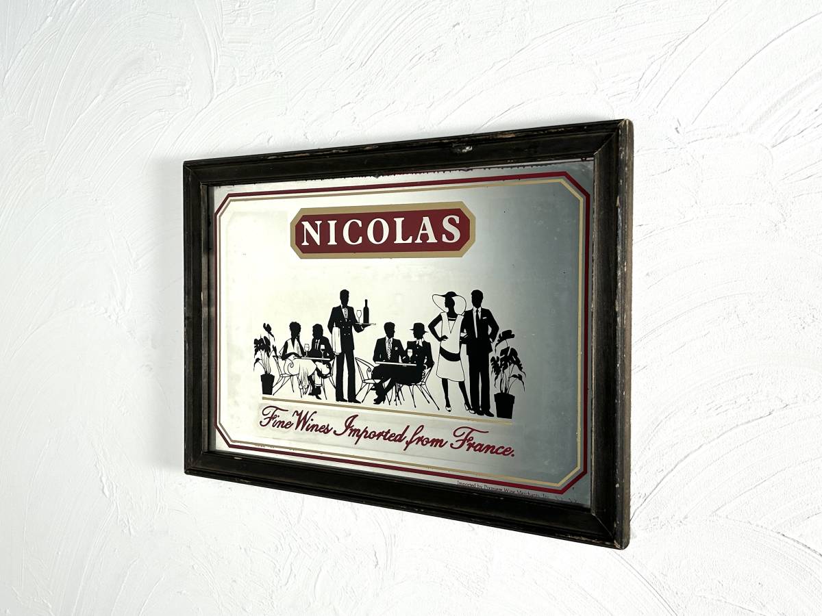 ビンテージ NICOLAS パブミラー インテリアアイテム ディスプレイ フランス ワインショップ ニコラ 壁掛け ウォールデコ