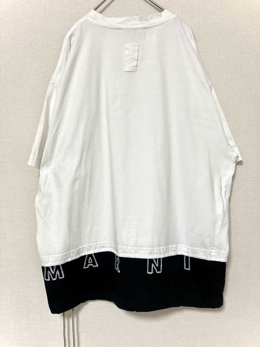 マルニ marni バイカラー　半袖　tシャツ 切り替え　ロゴ刺繍　メンズ　ホワイト　白 48クルーネック　レイヤード　ハーフスリーブ