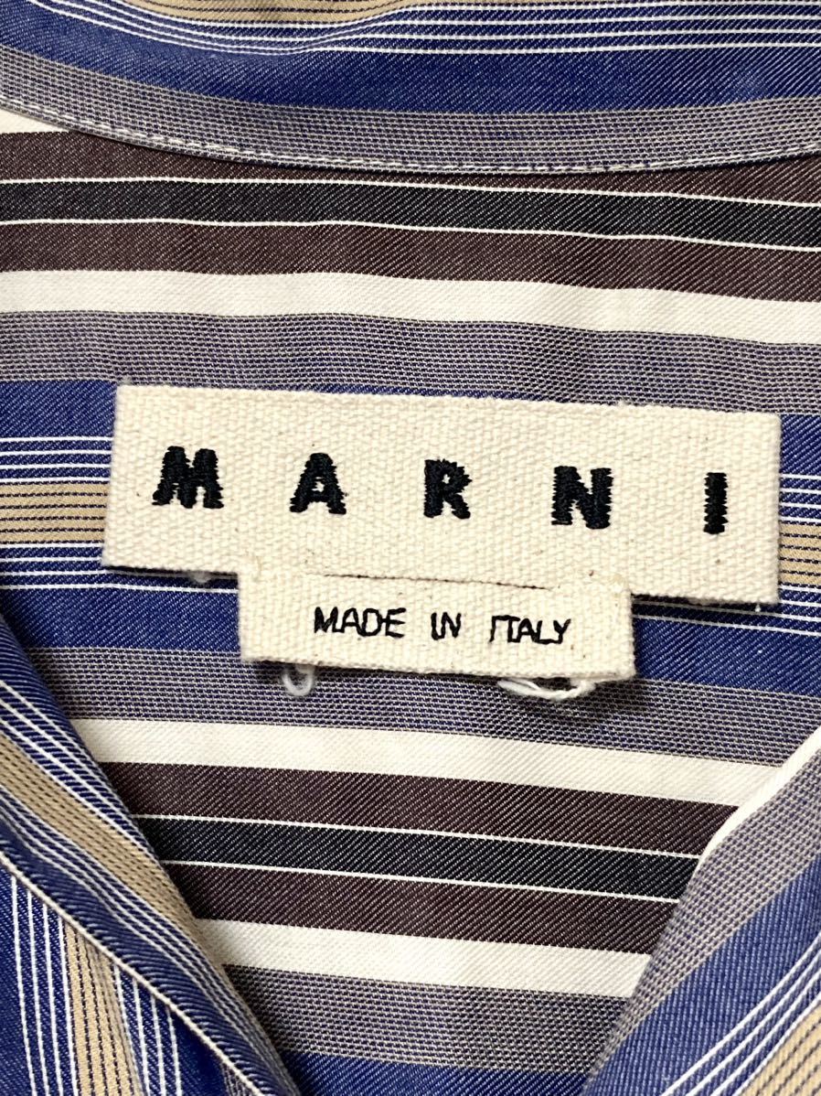 マルニ MARNI ストライプ ロゴ刺繍 オープンカラーシャツ 開襟 メンズ