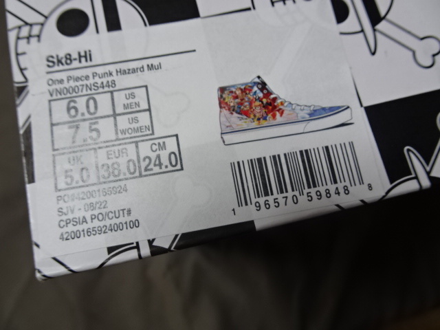 USA супер ограничение Vans Vans X One Piece Limited Edition SK8 HI Sneakers \'Punk Hazard\' punk риск US 6.0 дюймовый 24.0cm новый товар не использовался 