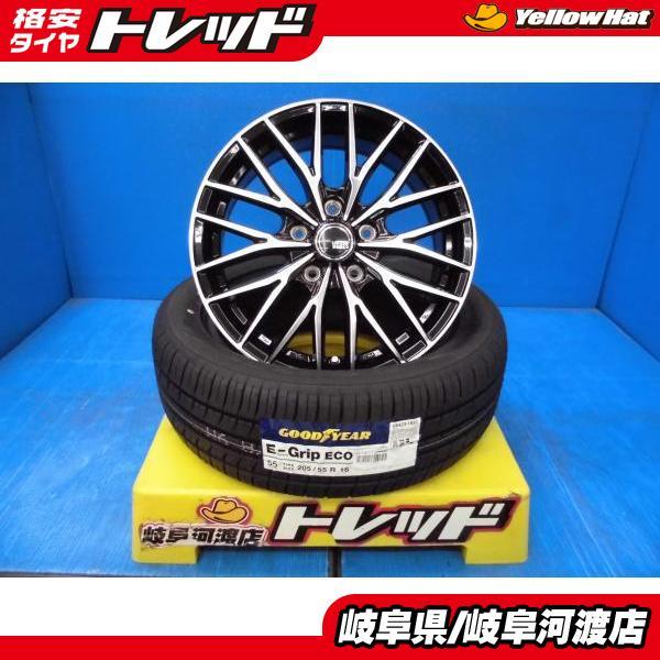 205/55R16 新品 夏タイヤホイール VENES FS-01 16インチ 6.5J +53 5H 114.3 BKP グッドイヤー EG01 205/55-16 組込済 4本SET_画像1