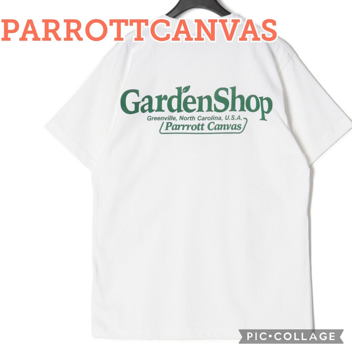 ■新品未使用【PARROTT CANVAS／パロットキャンバス】ガーデンショッププリントTee、Tシャツ、Lサイズ、白、ホワイト