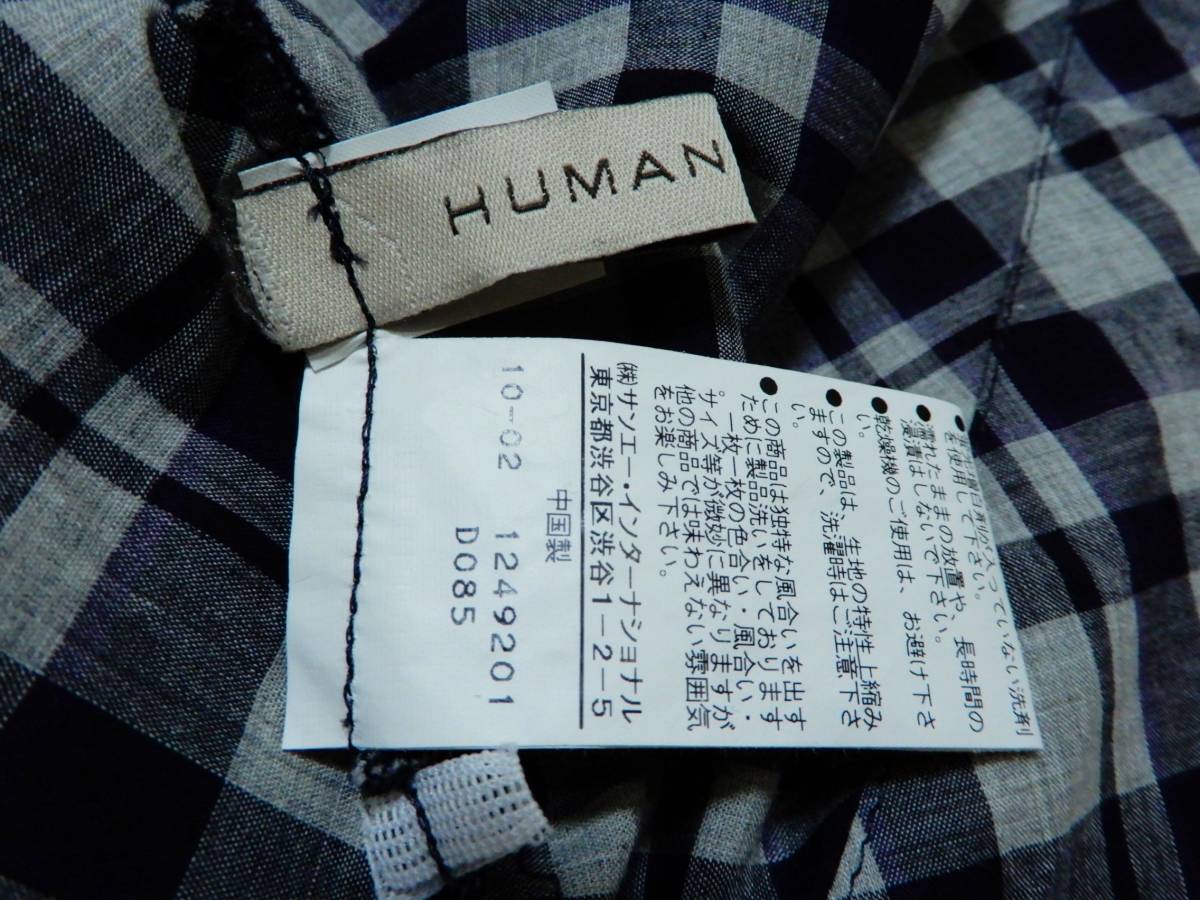 「送料無料」ヒューマンウーマン：HUMANWOMAN♪コットン100％：チェックに衿は白ブラウス＊サイズ２＝M_画像6