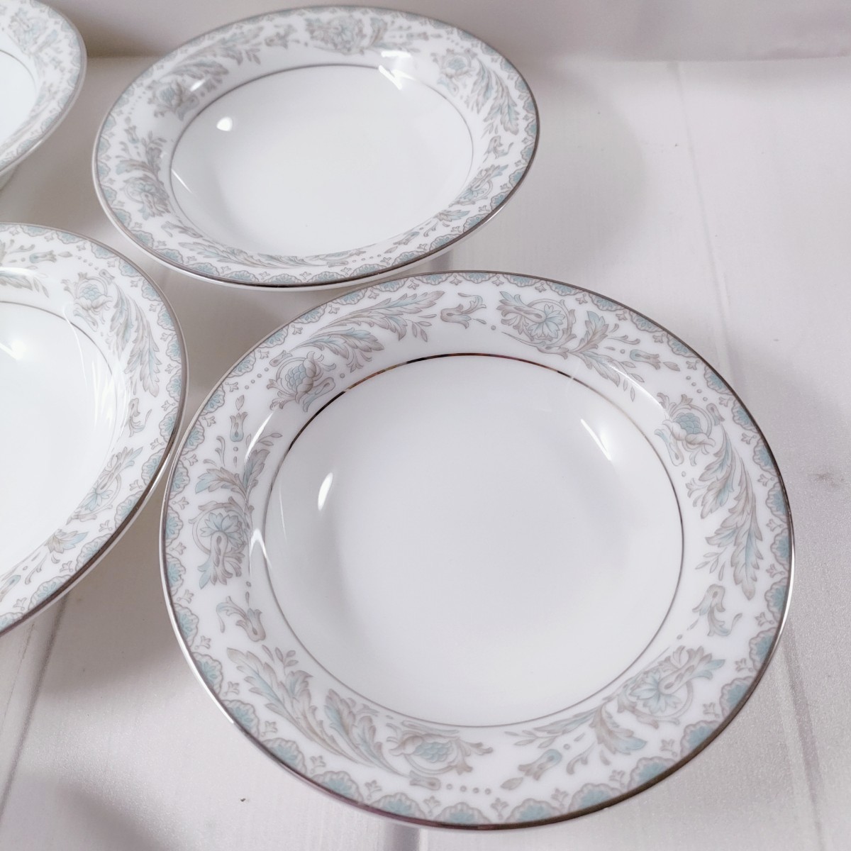 ST6] NORITAKE　CHINA　小皿　６枚　セット　銀縁　BELMONT USデザイン　花柄　陶器　皿　食器　ノリタケ　白　水色　グレー_画像5