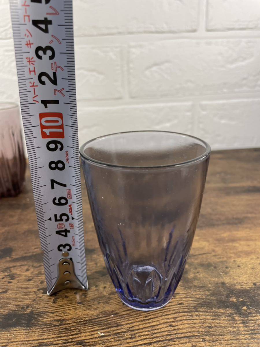 ＭＭ31］昭和レトロ アンティーク ショットグラス 切子 コップ ミニグラス ガラスコップ グラス パープル ブルー 4点セットの画像5
