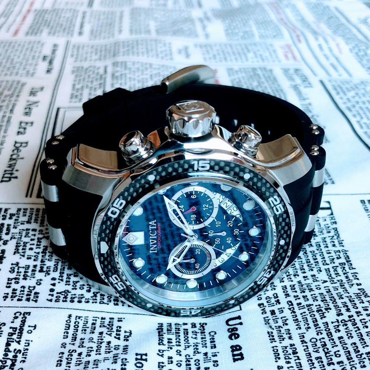 #2661【お洒落な高級感】メンズ 腕時計 インビクタ Invicta クォーツ 黒文字盤 Quartz 動作良好 ブラック クロノグラフ 防水 インヴィクタ_画像9