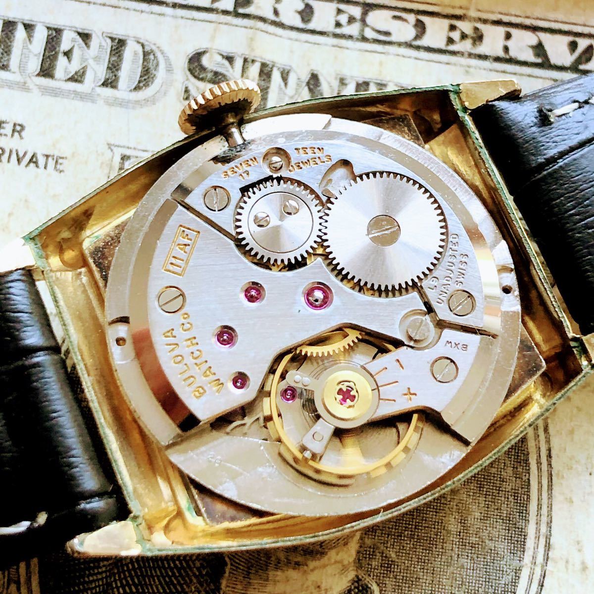 #2679【お洒落な高級感】メンズ 腕時計 ブローバ BULOVA 金張り 動作品 アンティーク ヴィンテージ 17石 機械式 手巻き ゴールドF 1959年_画像9