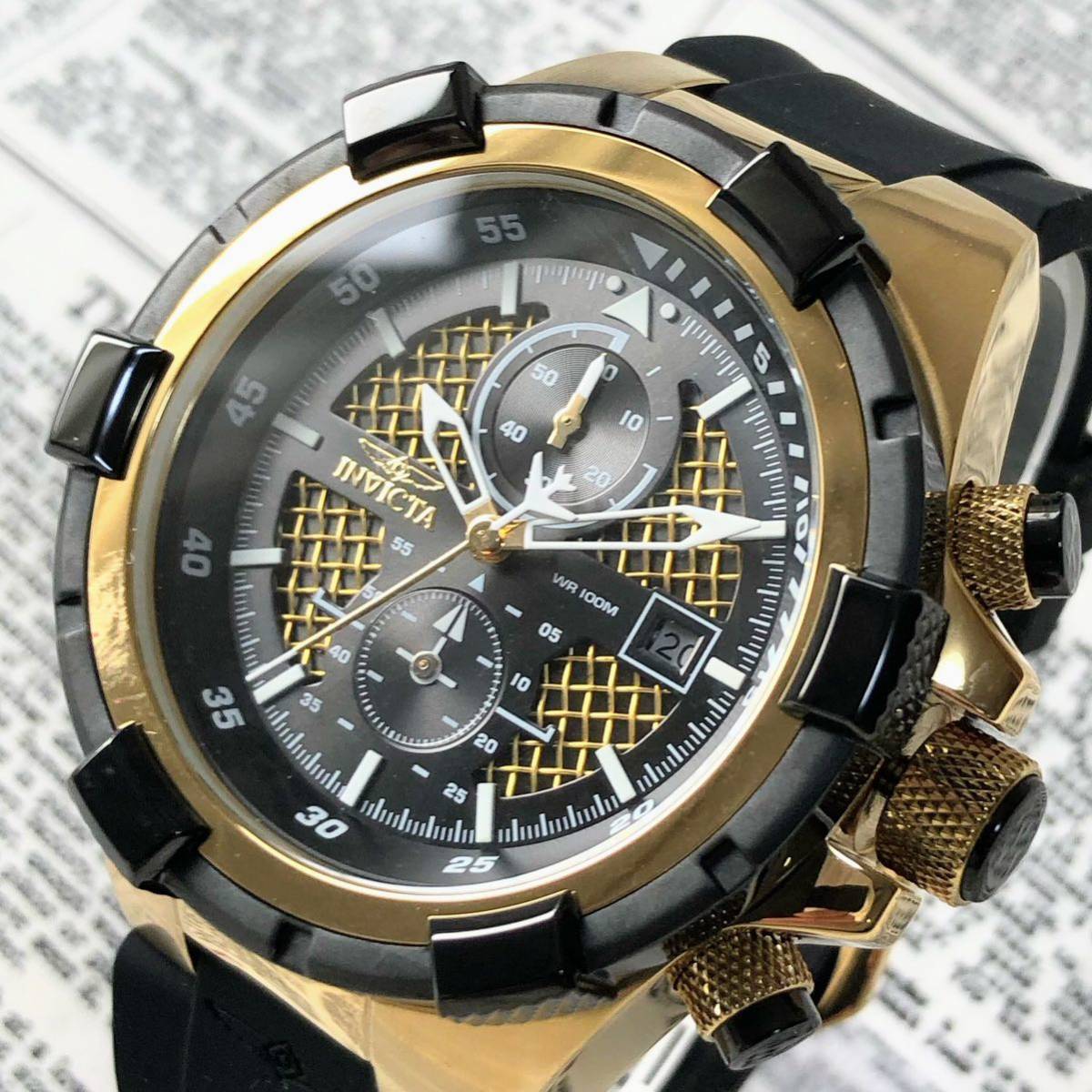 #2696【売切り特価！】メンズ 腕時計 インビクタ Invicta クォーツ 黒文字盤 Quartz 動作良好 クロノグラフ 3針 インヴィクタ カレンダーの画像1