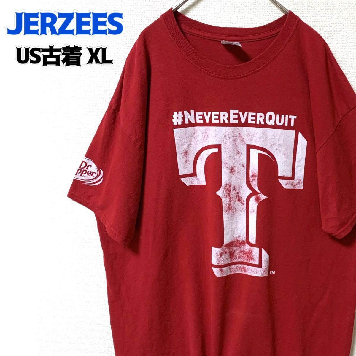 US古着 JERZEES ジャージーズ 半袖Tシャツ MLB テキサス レンジャーズ ゆるだぼ レッド　