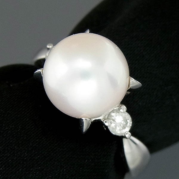 大特価放出！ Pt900 アコヤ真珠指輪 パールファッションリング FD 0.140ct　9mm　4.3g　9号 白蝶（しろちょう）真珠