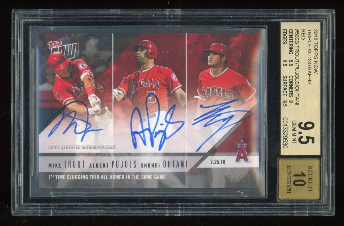 大谷翔平 MIKE TROUT ALBERT PUJOLS 10枚限定直筆サイン2018 TOPPS NOW 赤版 AUTO 04/10 RC BGS 9.5 GEM MINTルーキー！WBC OHTANIイチローの画像1