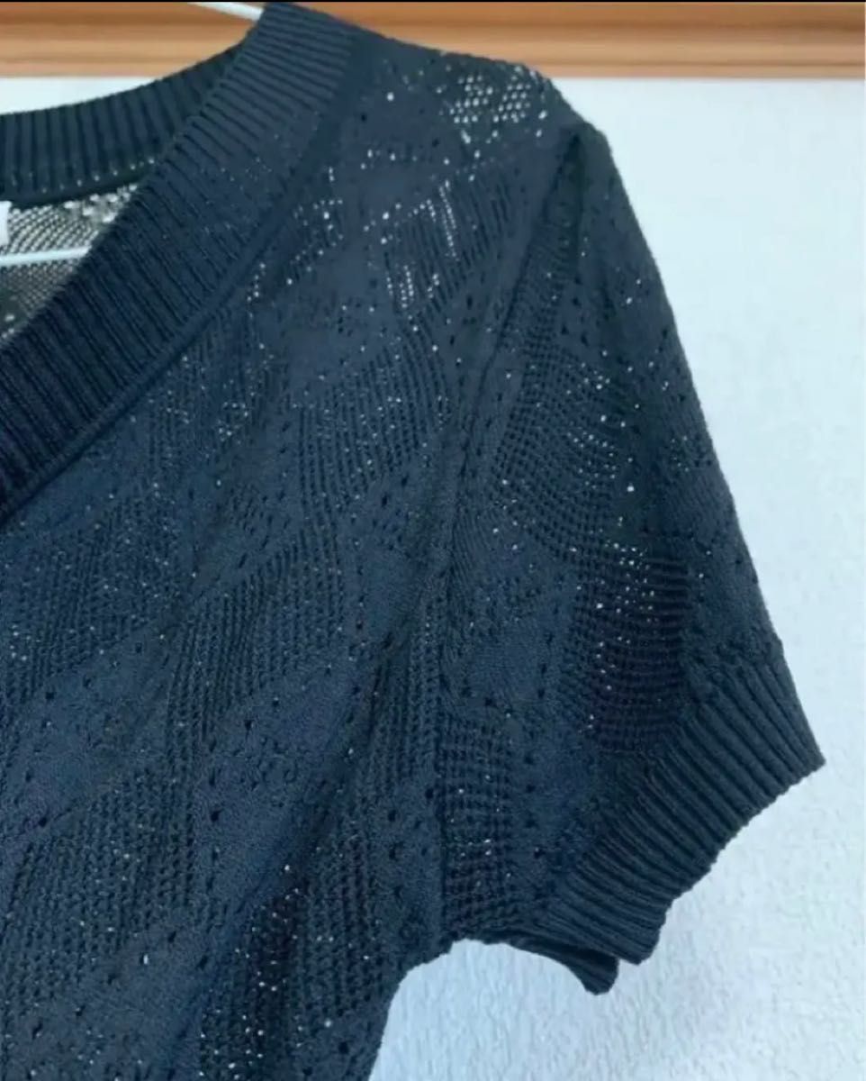 ニットボレロ　レディース　Mサイズ 透け感　模様編み　ブラック（キャミソールは販売対象外）