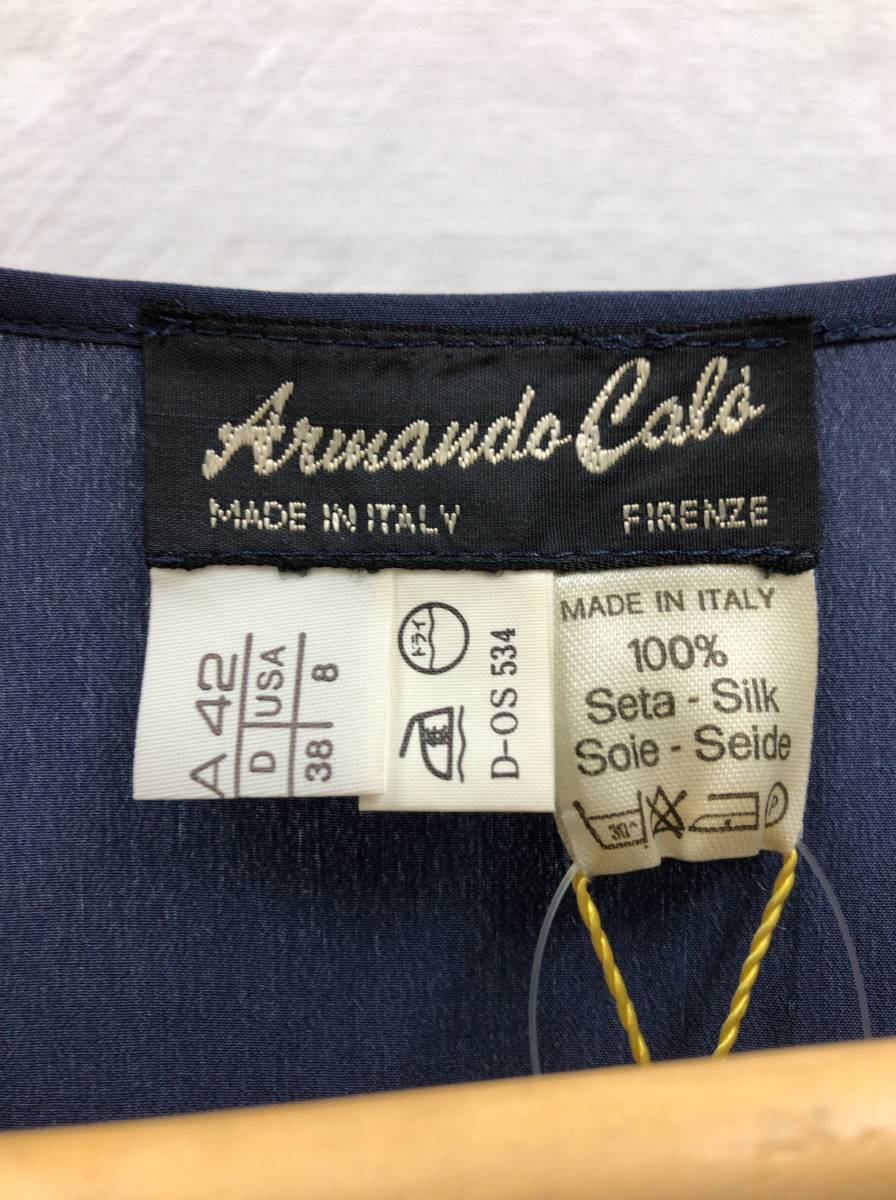 Armando Calo イタリア製 ワンピース サイズ42 Mサイズ相当 ネイビー 七分袖 カシュクール 23081601_画像4