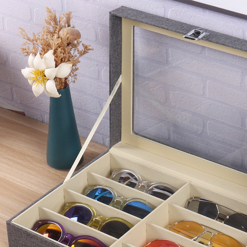 【訳あり】メガネボックス 収納ボックス ケース メガネ サングラス 眼鏡 コレクションケース 収納 8本 グレー 麻_画像5
