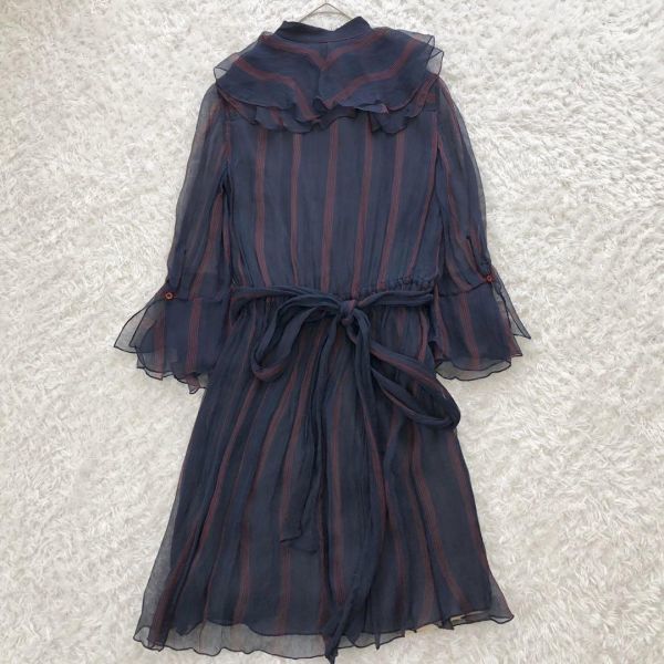 美品】クロエ シフォンワンピース ドレス フリル ストライプ 赤 青
