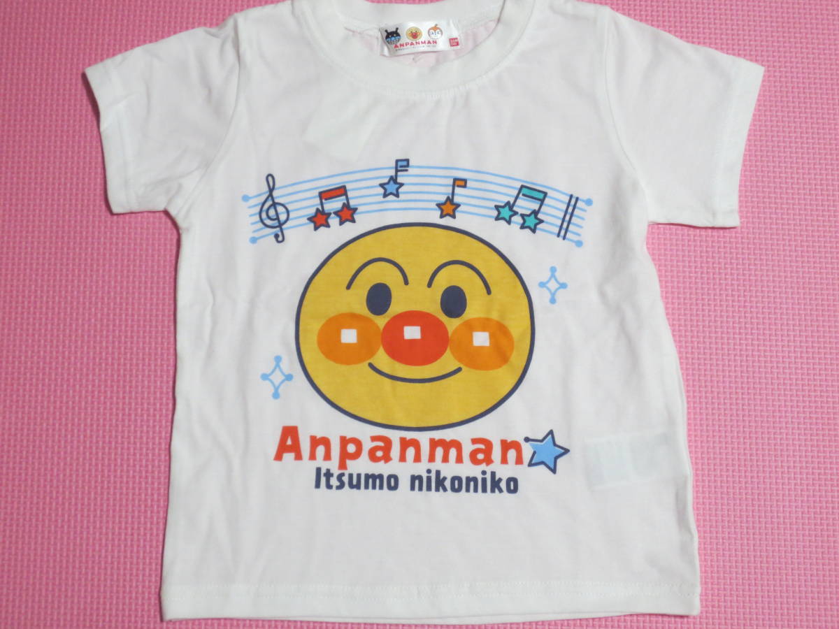 新品 100 アンパンマン 半袖Tシャツ 綿100% 音符柄 いつもニコニコ かっこいい あんぱんまん 男の子 夏物 保育園 幼稚園 95cm～ 送料無料_画像1