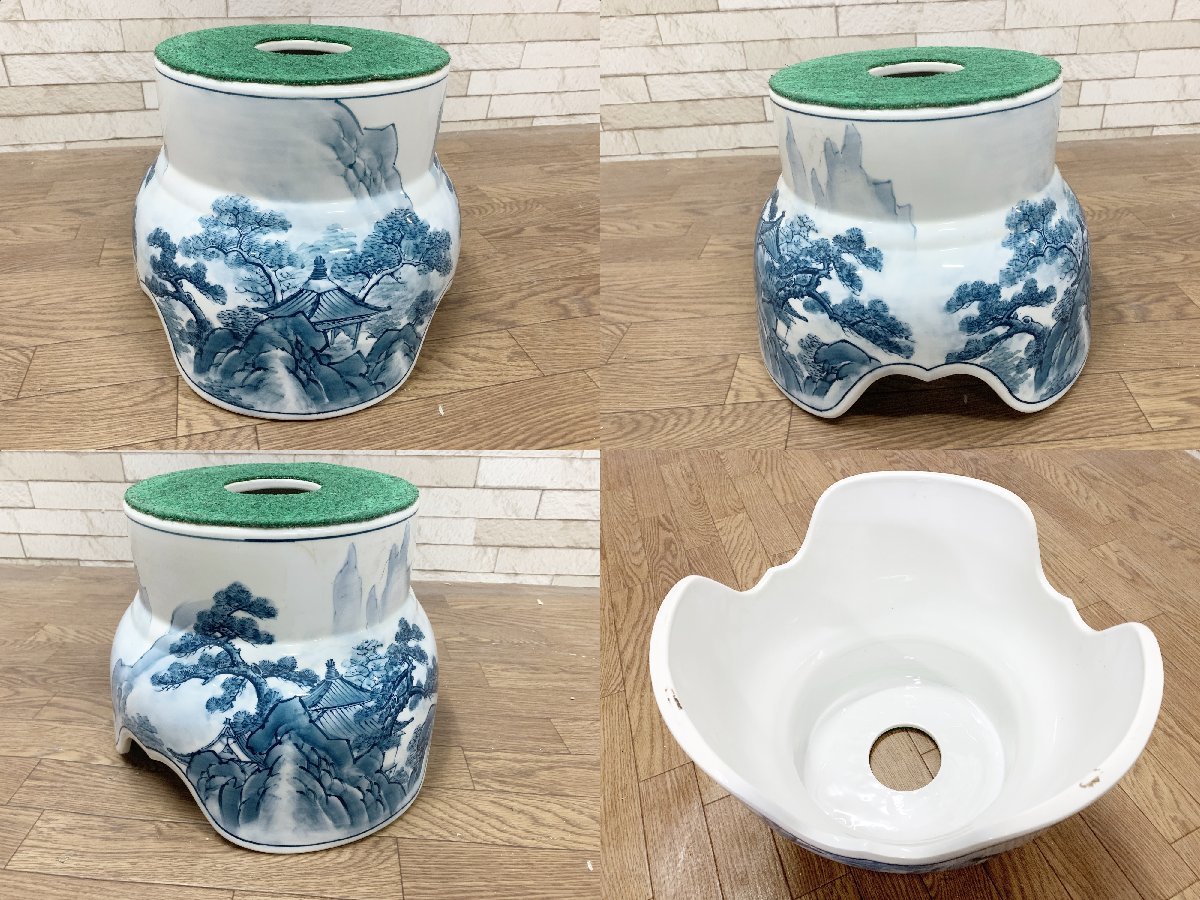 有田焼 伝統工芸美術 金龍窯 龍成作 染付 飾り壺 山水図 沈香壷 有田焼 伝統工芸美術 金龍窯 龍成作 染付 飾り壺 山水図 沈香壷