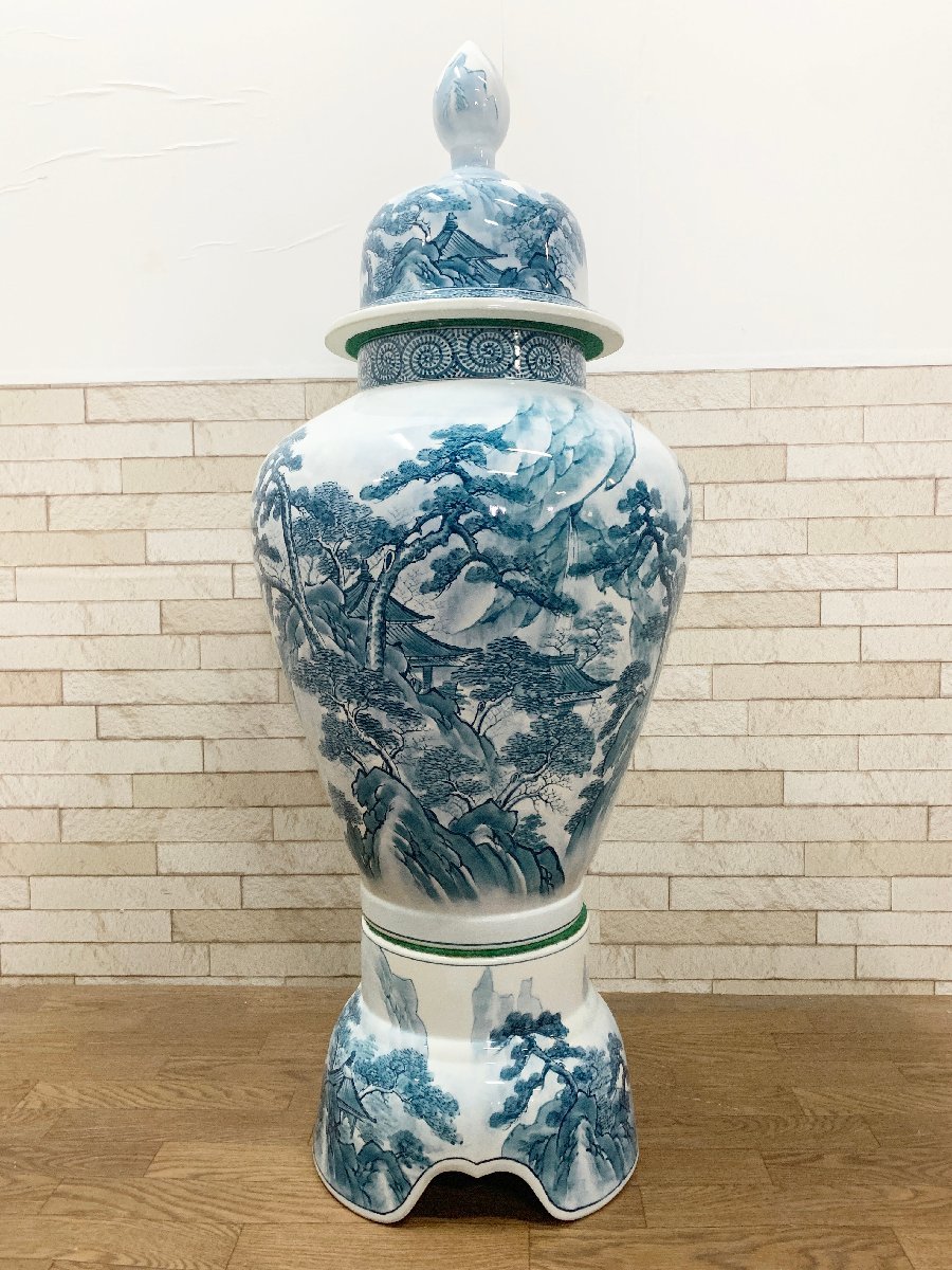 有田焼 伝統工芸美術 金龍窯 龍成作 染付 飾り壺 山水図 沈香壷 有田焼 伝統工芸美術 金龍窯 龍成作 染付 飾り壺 山水図 沈香壷