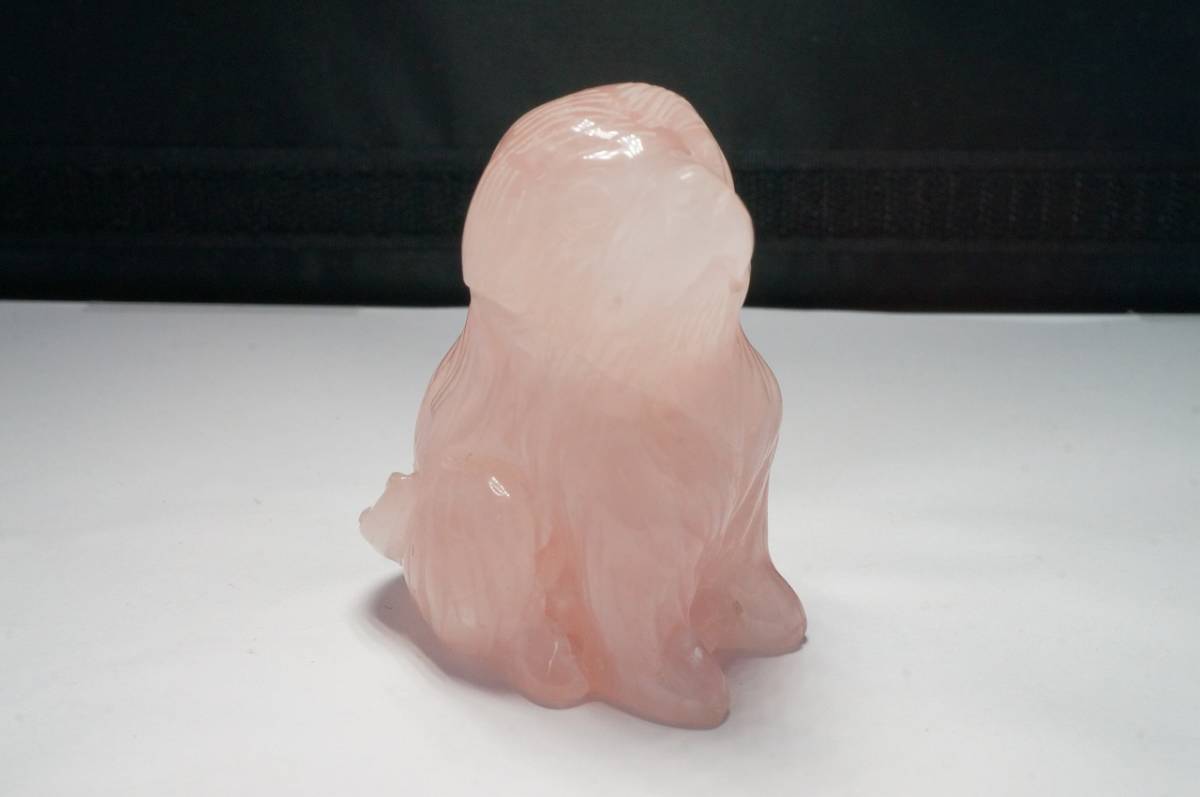 希少!上質品!ピンクが綺麗な透明度のあるブラジル産ローズクォーツ彫刻「犬」（紅水晶）1点のみの画像1