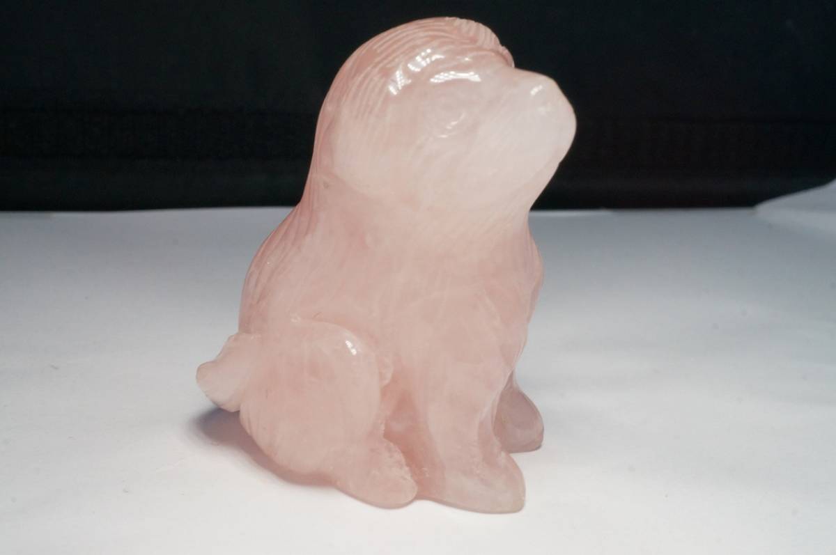 希少!上質品!ピンクが綺麗な透明度のあるブラジル産ローズクォーツ彫刻「犬」（紅水晶）1点のみの画像3