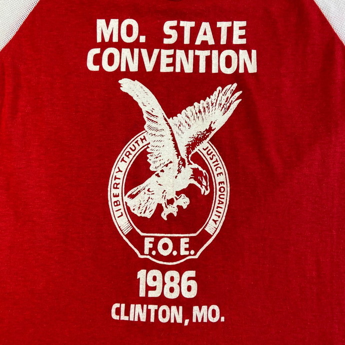 USA製 80年代 mo.state convention メッシュ切替 ラグラン Vネック プリントTシャツ メンズM_画像3