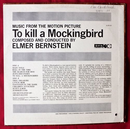 0( =^・_・^)=〇☆米オリジナル・ステレオ盤LP★アラバマ物語★エルマー・バーンステイン★To Kill a Mockingbird★Elmer Bernstein★☆_画像2