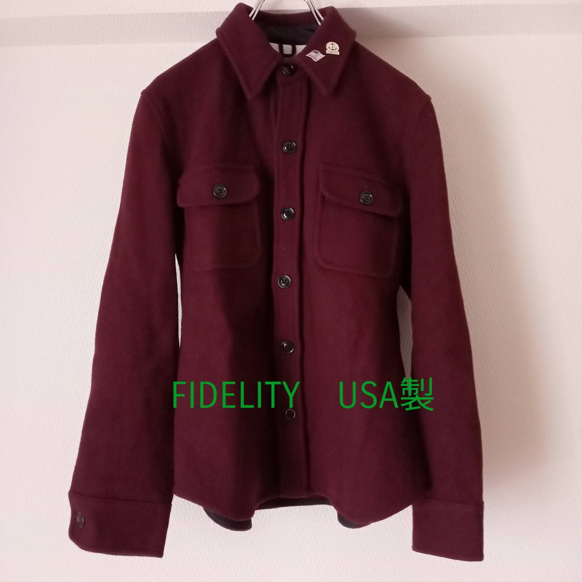 ★即決送料無料 美品 FIDELITY USA製 バッヂ CPO ジャケット M サイズ 赤 フィデリティ アメリカ製 シャツジャケット ウール 秋 冬 メンズ