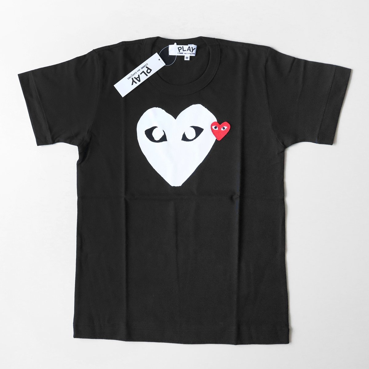COMME des GARCONS PLAY ☆ 黒ハートプリント Tシャツ ☆未使用 PLAY COMME des GARCONS ◇ ハート プリント&ワッペン