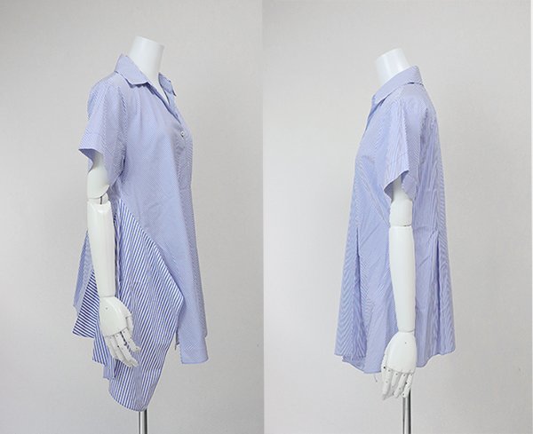 SPORTMAX *asimeto Lee stripe shirt ( blue × white ) 38 short sleeves blouse tunic Sports Max Max Mara *K2D