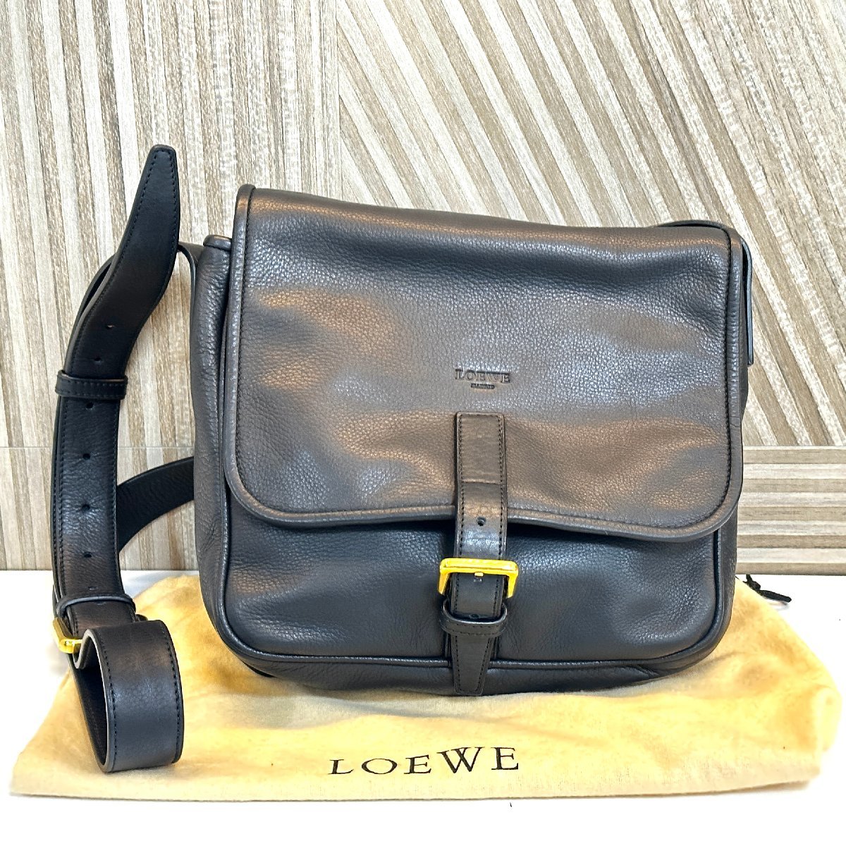 A4可 極美品 LOEWE レザー ボストンバッグ 2way 斜め掛け ブラウン-