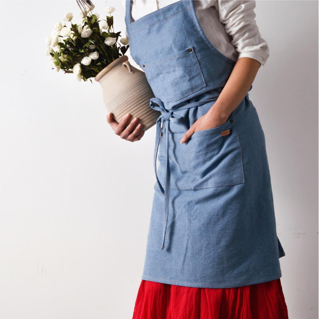  Denim apron [ blue ] Cafe front .. childcare worker man and woman use DIY apron 7