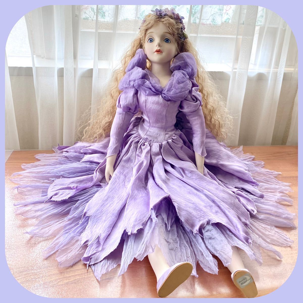 若月まり子 70cm ビスクドール 創作人形 菫色のドレスのお人形 ポーセリン 陶器 大型 希少の画像1