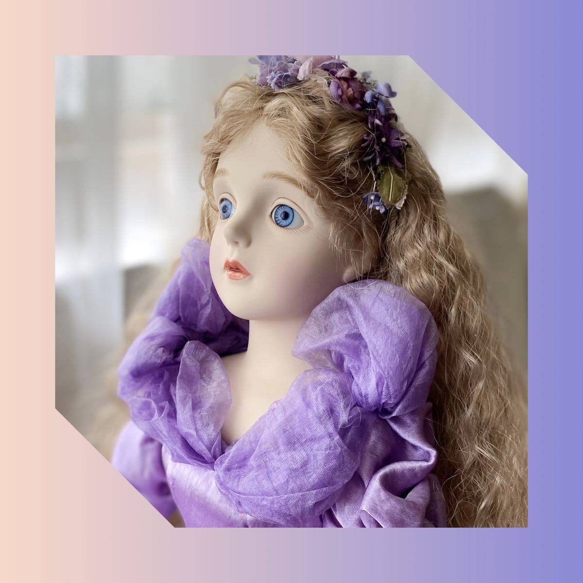 若月まり子 70cm ビスクドール 創作人形 菫色のドレスのお人形 ポーセリン 陶器 大型 希少の画像6