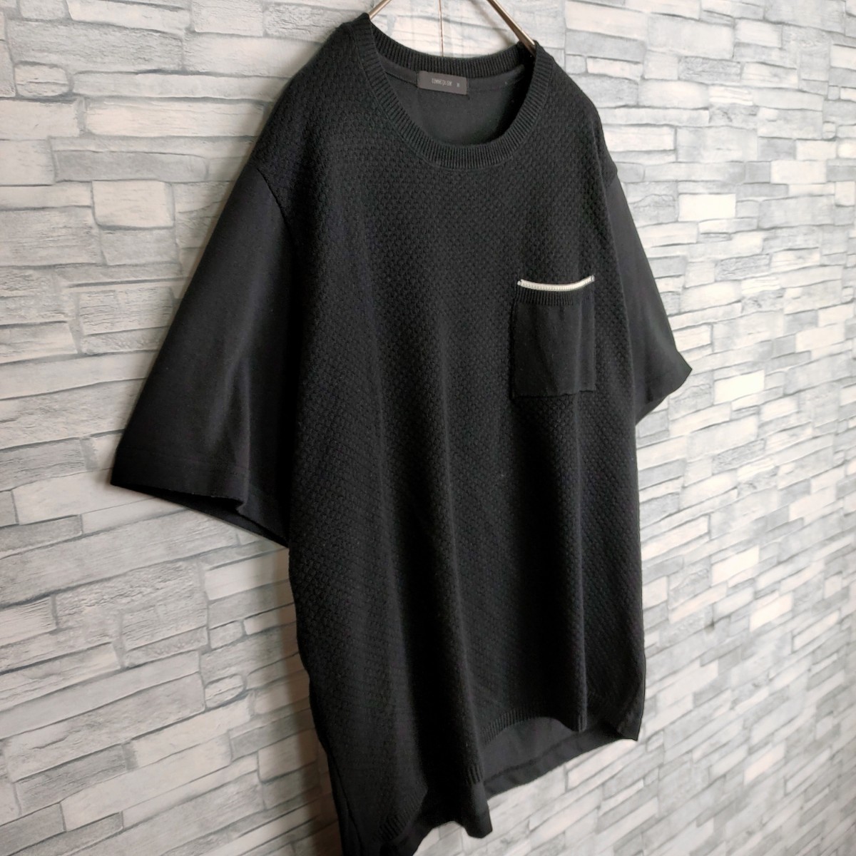 [ beautiful goods ]COMME CA ISM* pocket attaching waffle cut and sewn M size black unusual material switch T-shirt Comme Ca Ism BLACK Tee dressing up summer knitted 