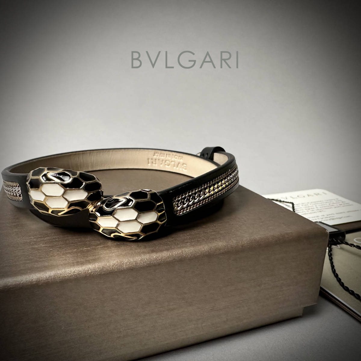 美品 イタリア製 ジュエリー ブルガリ BVLGARI セルペンティ ブレスレット スネークヘッド アクセサリー ブラック
