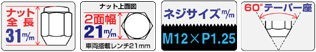 ホイールナット20個入り/ムラーノ/日産/M12X1.25/21mm/メッキ/1台分4H5H共用 103s-20p_画像2