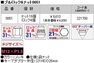 ロックナットset/デイズ/日産/M12X1.5/21mm/メッキ/ブルロック＆ナット4H5H共用 0651_画像4