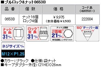 ロックナットset/ティーノ/日産/M12X1.25/21mm/黒・ブラック/ブルロック＆ナット4H5H共用 0653B_画像2