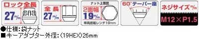 盗難防止ロックナットset コンパクトタイプ 普通車用/トヨタ/ホンダ/三菱/マツダ/ダイハツ/イスズ/M12X1.5/19mm/クラシカル K601K_画像2