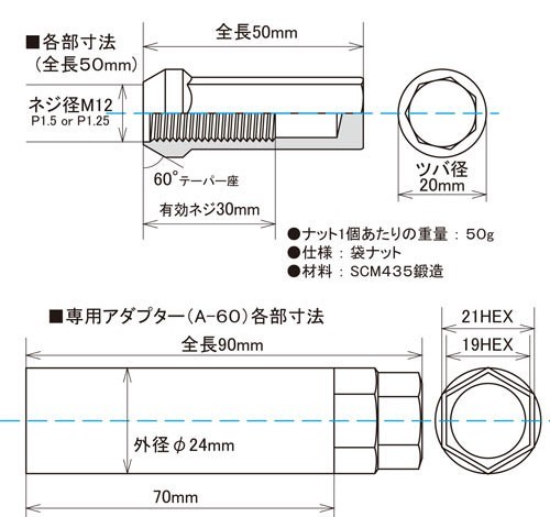 ヘプタゴンナット極限 全長50mm/20個入り 4個は予備 /グレイス/ホンダ/M12×P1.5/ブラック黒 HPF1B5_画像4