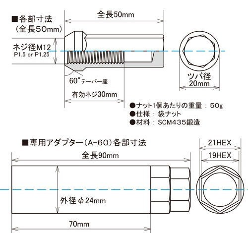 ヘプタゴンナット極限 全長50mm/20個入り/アバロン/トヨタ/M12×P1.5/ブラック黒 HPF1B5_画像4