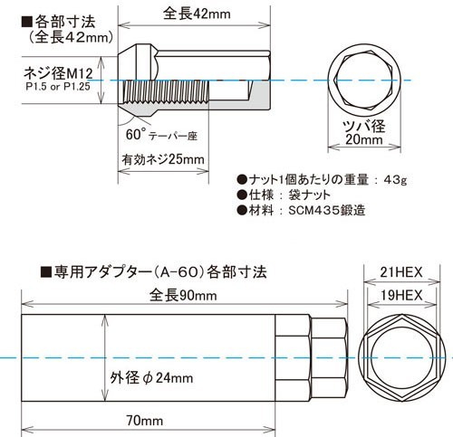 ヘプタゴンナット極限 全長42mm/20個入り 4個は予備 /ekスペース/三菱/M12×P1.5/ブラック黒 HPF1B4_画像4