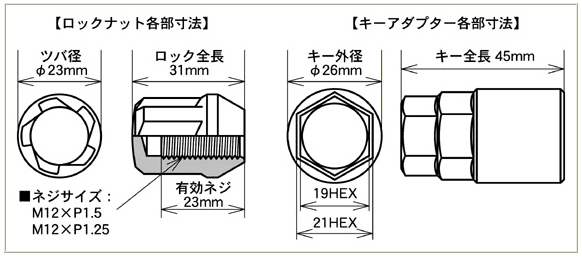 ブルロックタスキー＋ナットSET/フリード/GB5,GB6,GB7,GB8/ホンダ/M12X1.5/19mm/メッキ/ロック&ナット/4H5H共用_画像2