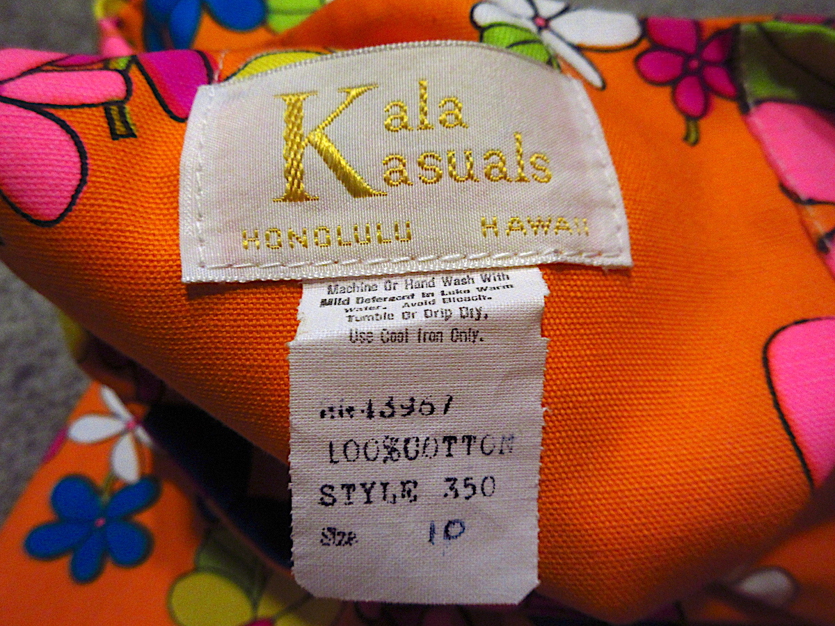 ビンテージ70's●DEADSTOCK Kala Kasualsキッズ花柄ノースリーブワンピースオレンジsize 10●230821c3-k-drs 1970sハワイアンドレス_画像4