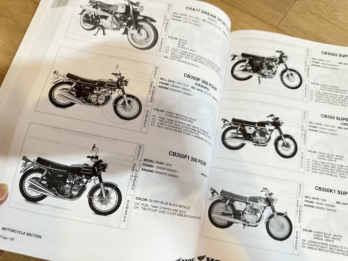 レア 美品 Motorcycle Identification Guide Honda 1959-1998　50周年　ホンダ　海外　英語 CB72　CL72 CB750　ドリーム_画像3