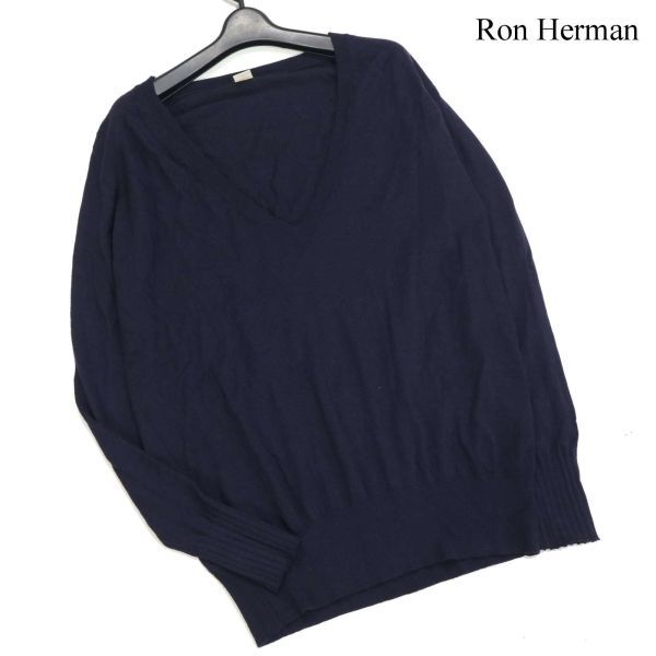 Ron Herman ロンハーマン 秋冬 ウール100%♪ ざっくり Vネック ニット セーター Sz.S　レディース ネイビー　K3T00180_8#K_画像1