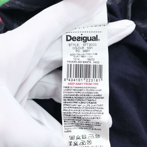 Desigual デシグアル 通年 フラワー×ボーダー♪ 長袖 ドロップショルダー カットソー Sz.13/14 158-164cm　レディース 紺　K3T00200_8#F_画像7